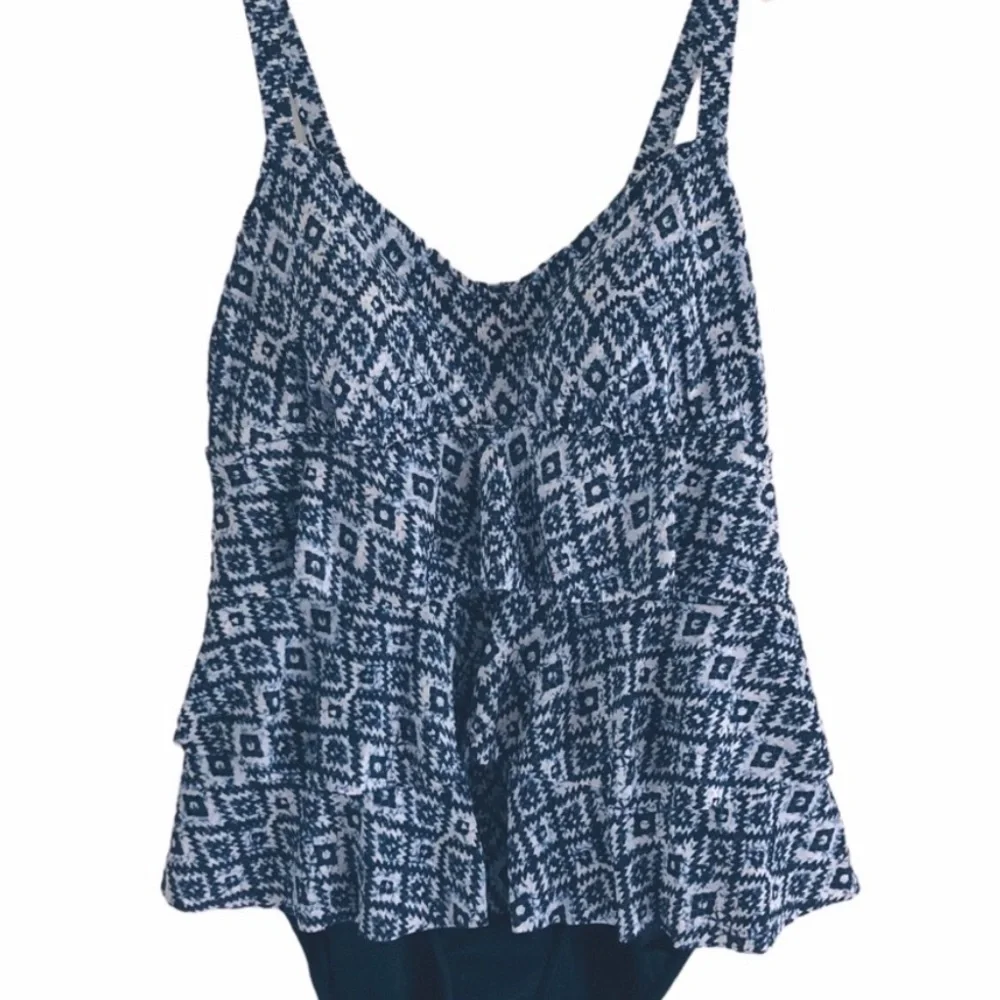 Swim Solutions Triple Tier Fauxkini One Piece Swimsuit Navy Size 22W